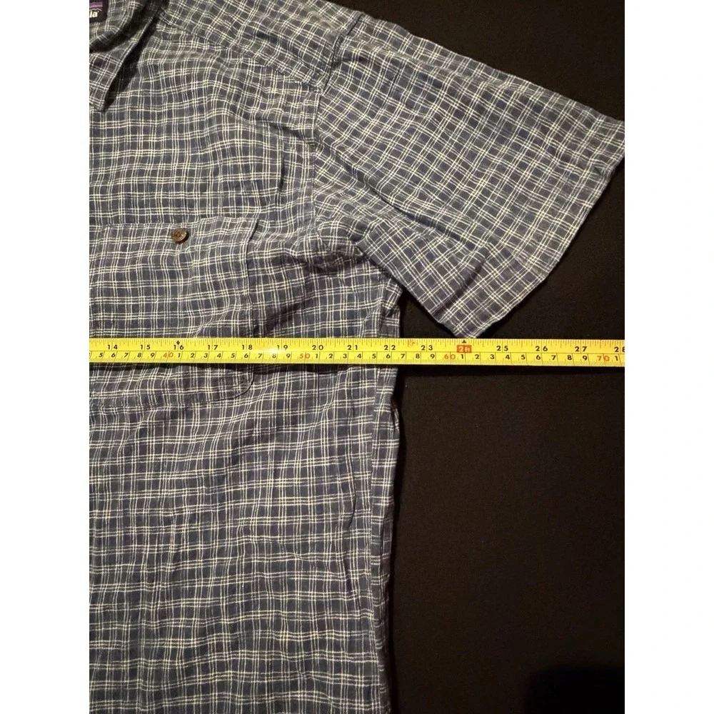 Patagonia Blue White Checkered Plaid Hemp Blend Button Up Pocket Mens Large - Picture 4 of 6
